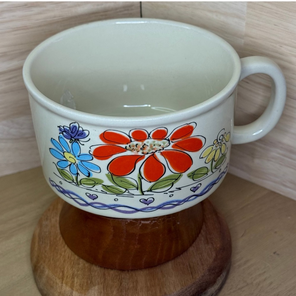 Vintage Ceramic‎ Soup Mug Bowl Floral Design Handle Dishware Kitchenware